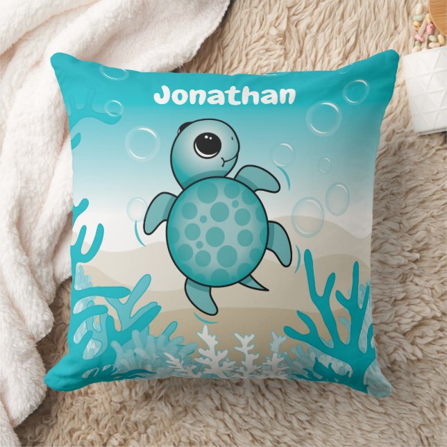 Under the Sea Baby Sea Turtle Throw Pillow (Blanket)