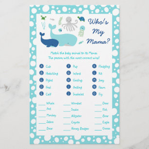 Under The Sea Baby Shower Animal Match Game Flyer