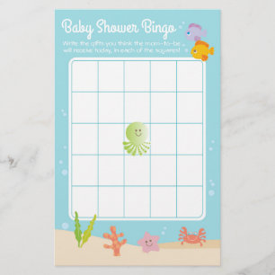 Under the Sea Baby Shower Bingo Game blue & green