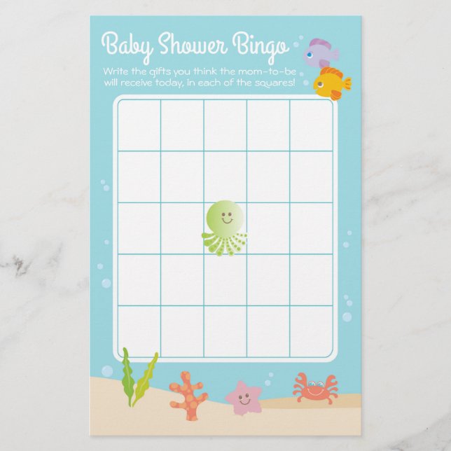 Under the Sea Baby Shower Bingo Game blue & green (Front)