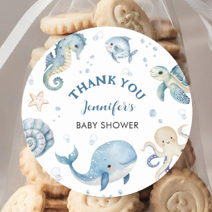 Under The Sea Baby Shower Boy Blue Ocean Classic Round Sticker