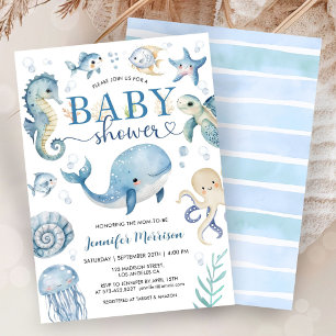 Under The Sea Baby Shower Boy Blue Ocean Invitation
