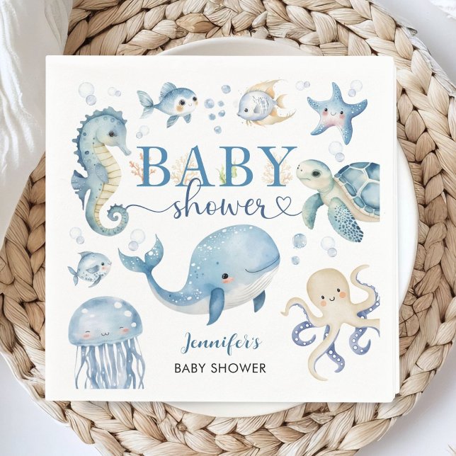Under The Sea Baby Shower Boy Blue Ocean Napkin (Creator Uploaded)