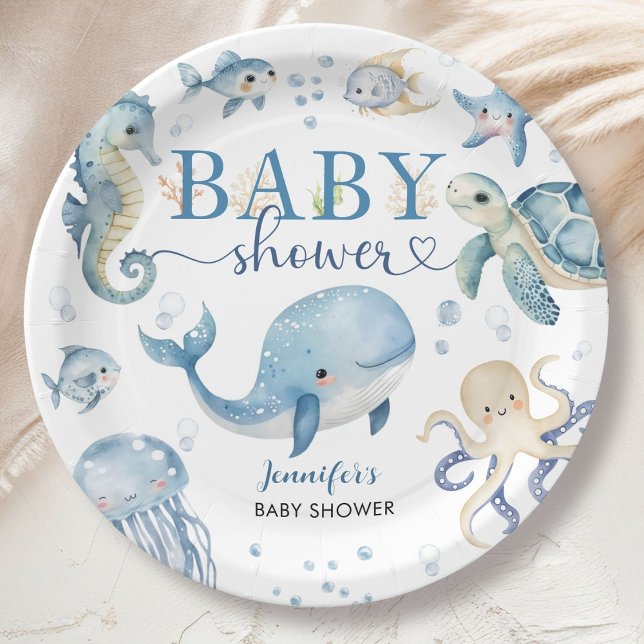 Under The Sea Baby Shower Boy Blue Ocean Paper Plate (Creator Uploaded)