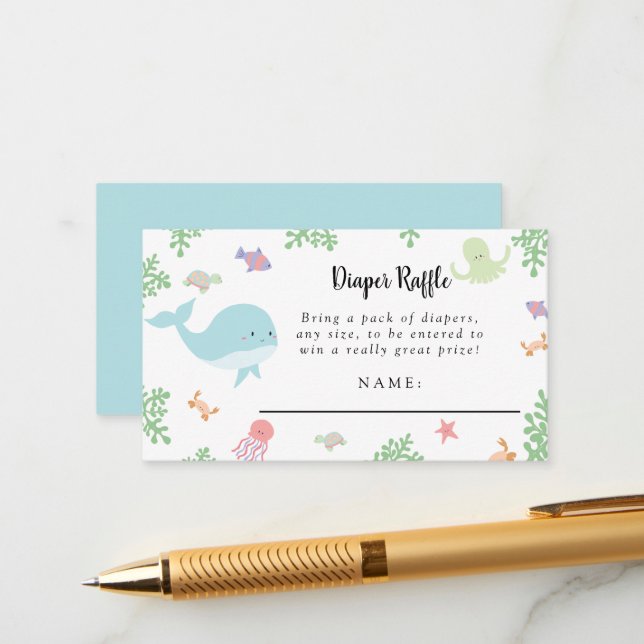 Under the Sea Baby Shower Cute Diaper Raffle  Enclosure Card (Front/Back In Situ)