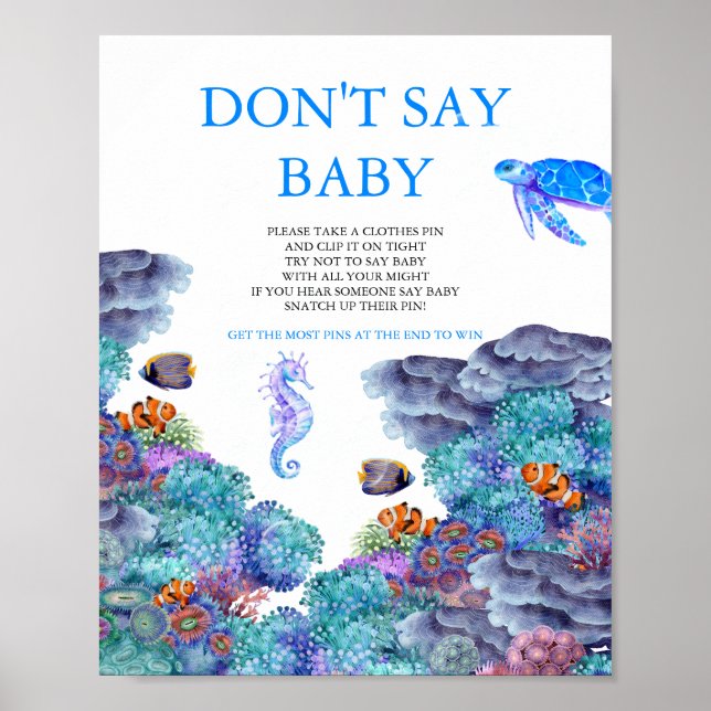 Under the Sea Baby Shower Don't say baby Poster (Front)