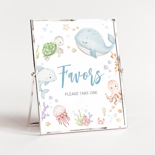 Under The Sea Baby Shower Favours Poster (Sea Creatures Ocean Baby Shower Favors Sign)