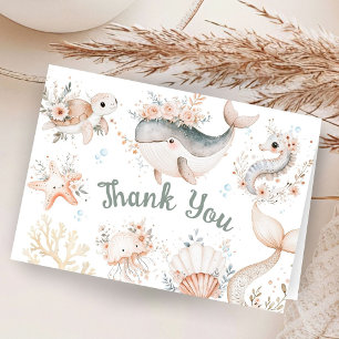 Under The Sea Baby Shower Girl Folded Thank You