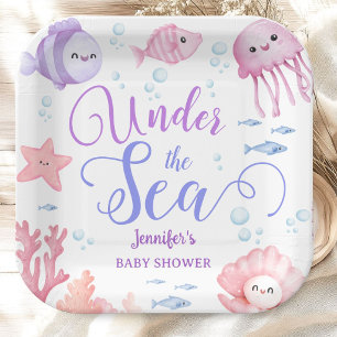 Under the Sea Baby Shower Girl Pink Ocean Animals Paper Plate