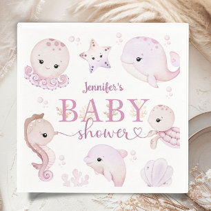 Under The Sea Baby Shower Girl Pink Ocean Paper Napkin