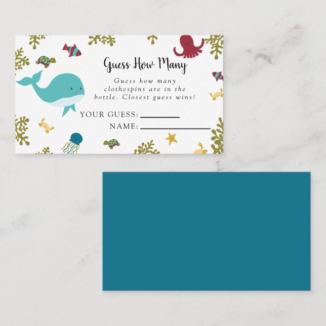Under the Sea Baby Shower Guess How Many Game Card (Front/Back)