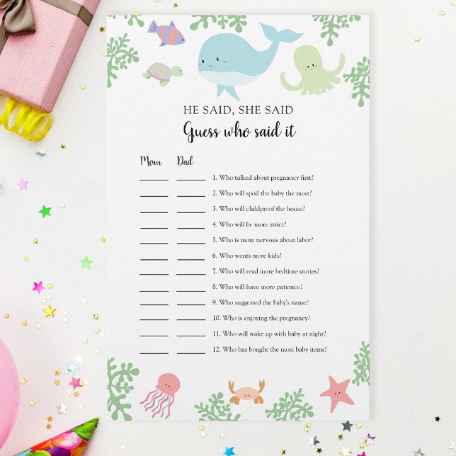 Under the Sea Baby Shower Guess who said it Game (Creator Uploaded)