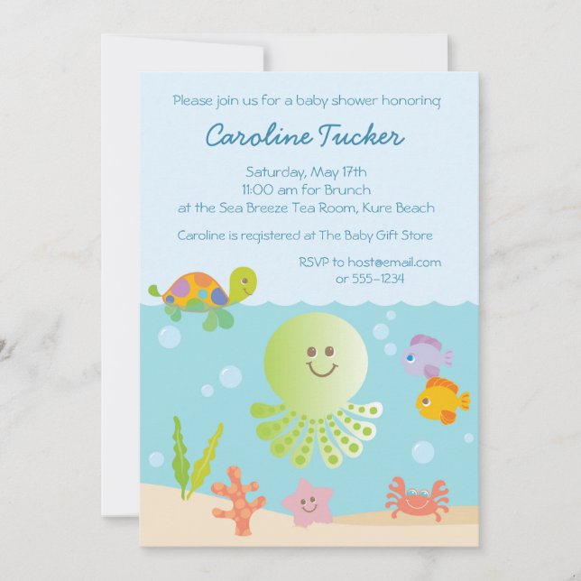 Under the Sea Baby Shower in Blue Invitation (Front)
