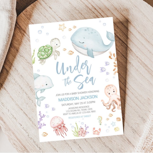 Under The Sea Baby Shower  Invitation (Sea Creatures Ocean Baby Shower Invitation)