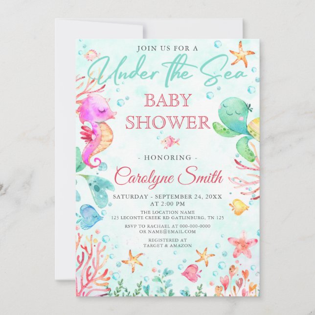 Under the sea baby shower invitation template (Front)