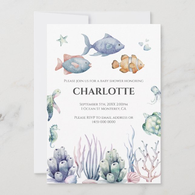 Under the Sea Baby Shower Invitation with QR Code  (Front)