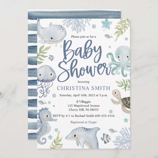 Under the Sea Baby Shower Invitations (Front/Back)