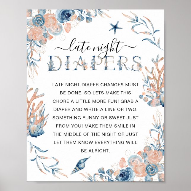 Under the Sea Baby Shower  'Late Night Diaper'  Poster (Front)