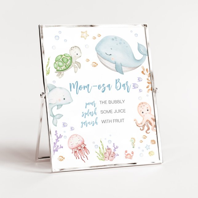 Under The Sea Baby Shower Mum Osa Bar Poster (Sea Creatures Ocean Baby Shower Mom Osa Bar Sign)