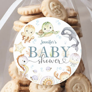 Under The Sea Baby Shower Ocean Gender Neutral Classic Round Sticker