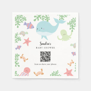 Under the Sea Baby Shower Photo Share QR Code Napkin