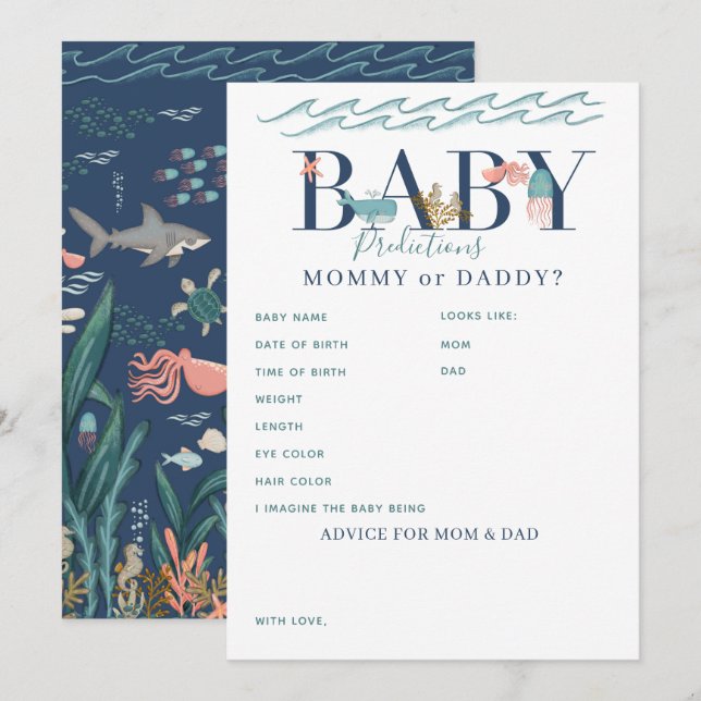 Under the Sea Baby Shower Predictions & Advice Card (Front/Back)