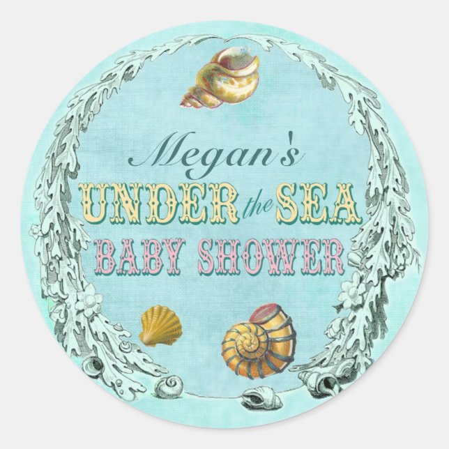 Under the Sea Baby Shower Sticker - Custom Name (Front)