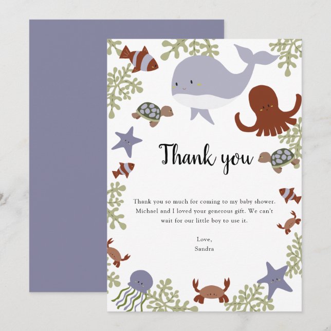 Under the Sea Baby Shower Thank you Kawaii Card (Front/Back)