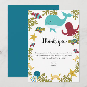 Under the Sea Baby Shower Thank you Kawaii  Card