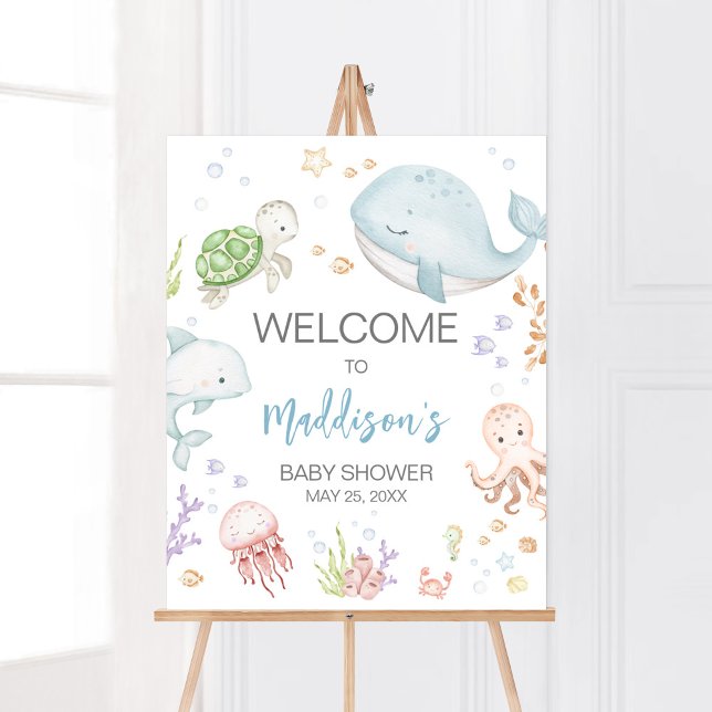 Under The Sea Baby Shower Welcome Poster (Sea Creatures Ocean Baby Shower Welcome Sign)