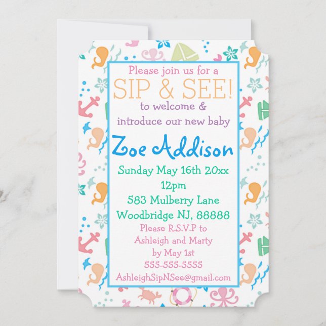 Under The Sea Baby Sip and See Invitation (Front)