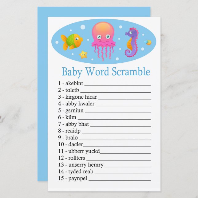 Under the sea Baby word scramble game (Front/Back)