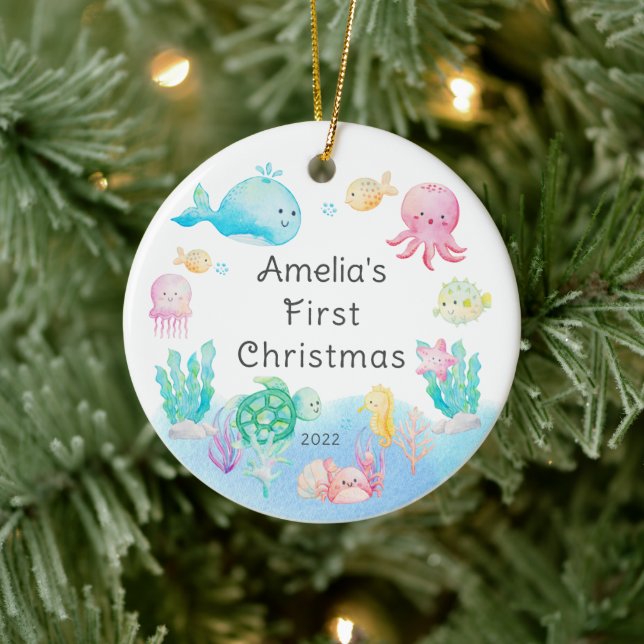 Under the Sea Baby's First Christmas  Ceramic Ornament (Tree)