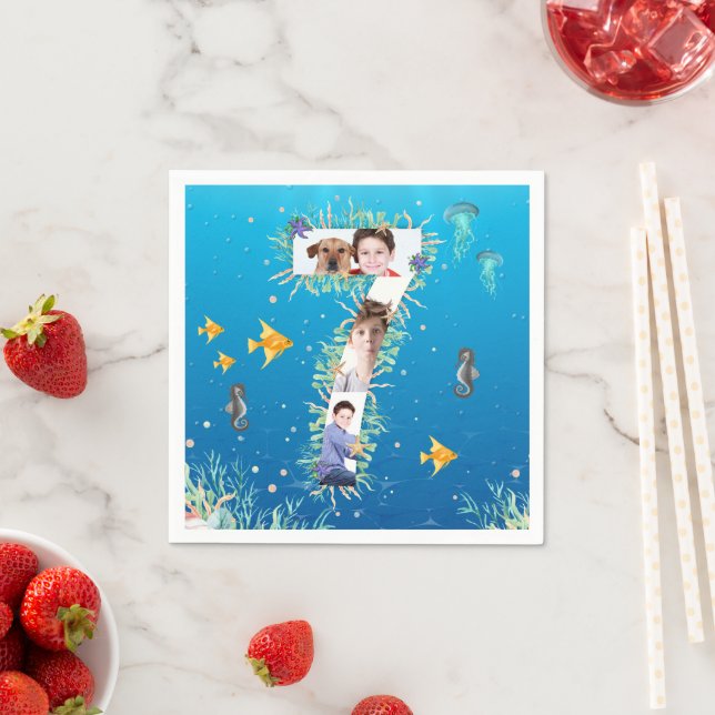 Under The Sea Big 7th Birthday Photo Collage Napkin (Insitu)