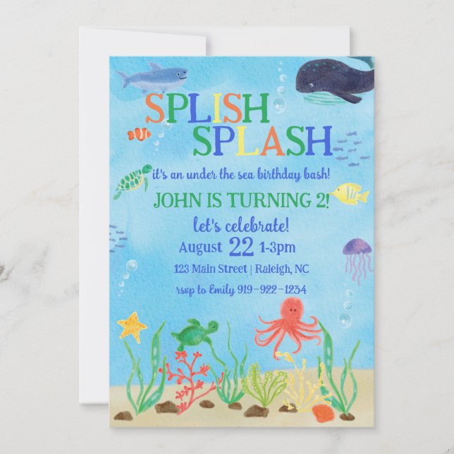 Under The Sea Birthday Bash Party Invitation (Front)