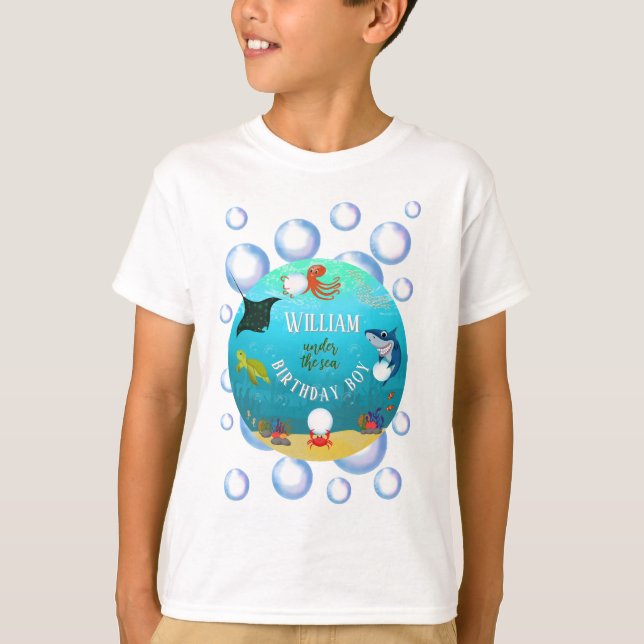 Under The Sea Birthday Boy Water Bubbles T-Shirt (Front)