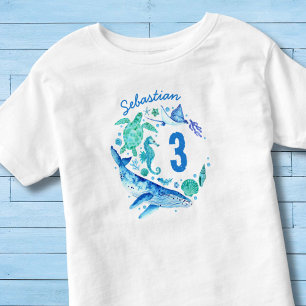 Under the Sea Birthday Boy Watercolor Ocean Animal Toddler T-Shirt