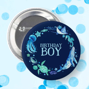 Under the Sea Birthday Boy Whale Navy 6 Cm Round Badge