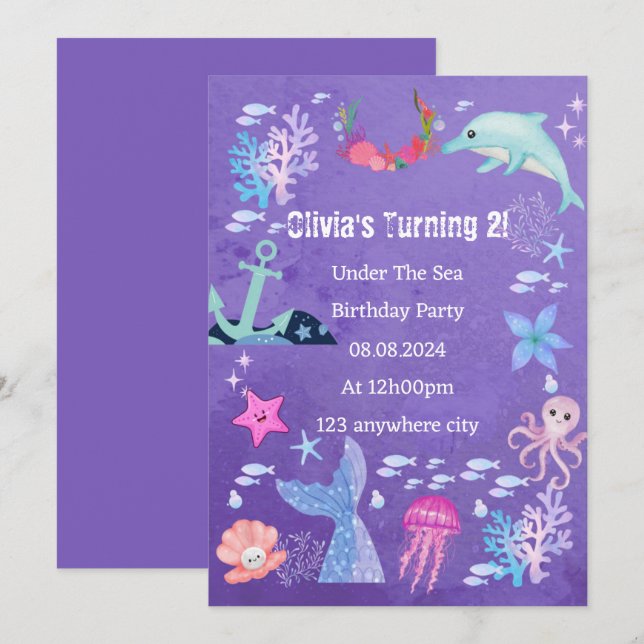 UNDER THE SEA BIRTHDAY INVITATION (Front/Back)