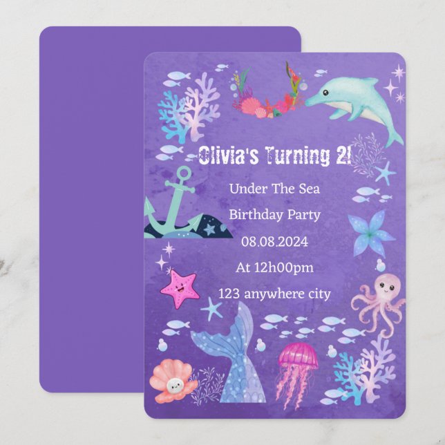 UNDER THE SEA BIRTHDAY INVITATION (Front/Back)