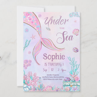 Under The Sea Birthday Invitation Mermaid Invite