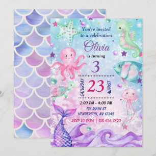 Under the Sea Birthday Invitation, Mermaid Invite