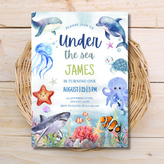 Under The Sea Birthday Invitation, Ocean Animals  Invitation