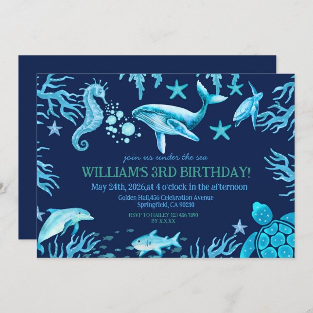 Under the Sea birthday invitation, ocean boy  Invitation (Front/Back)