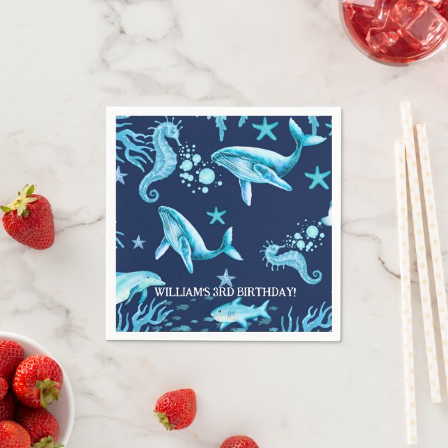 Under the Sea birthday invitation, ocean boy  Napkin (Insitu)