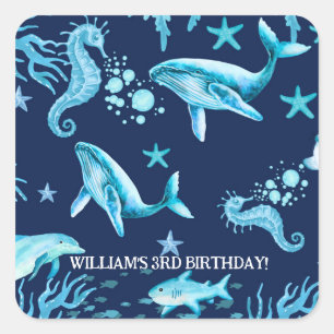 Under the Sea birthday invitation, ocean boy Square Sticker