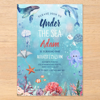 Under The Sea Birthday Kids Ocean Animals Birthday Acrylic Invitations