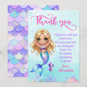 Under the sea Birthday - Mermaid Thank you card