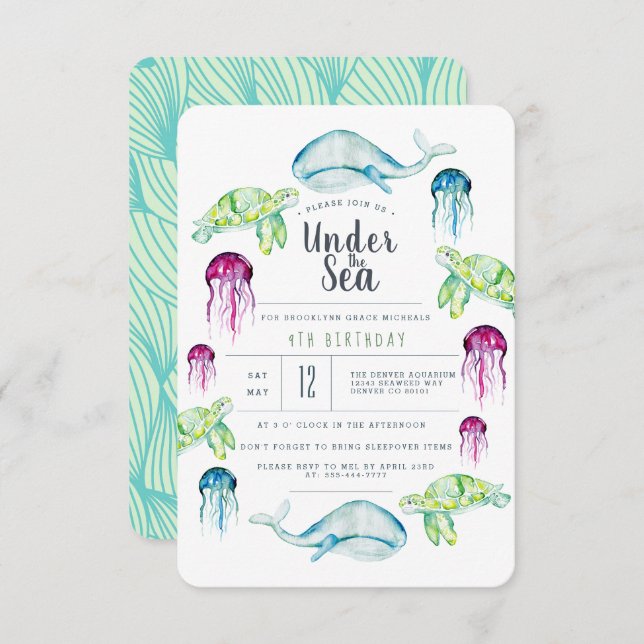 Under The Sea Birthday | Ocean Animals Watercolor Invitation (Front/Back)