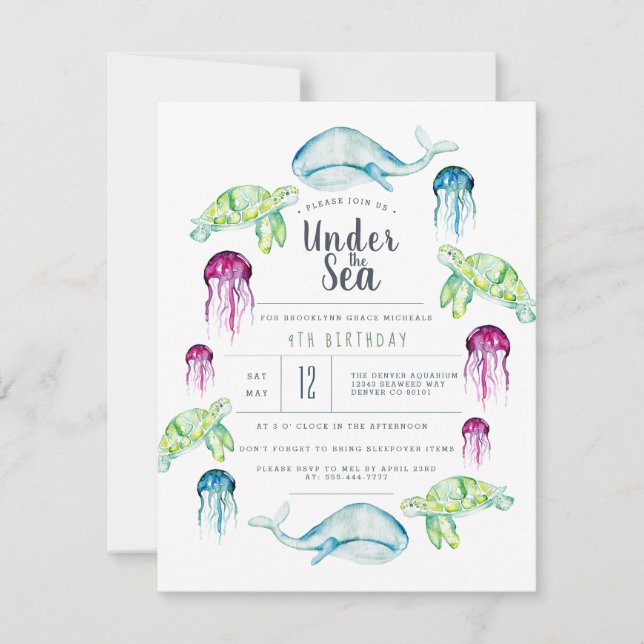 Under The Sea Birthday | Ocean Animals Watercolor Invitation (Front)